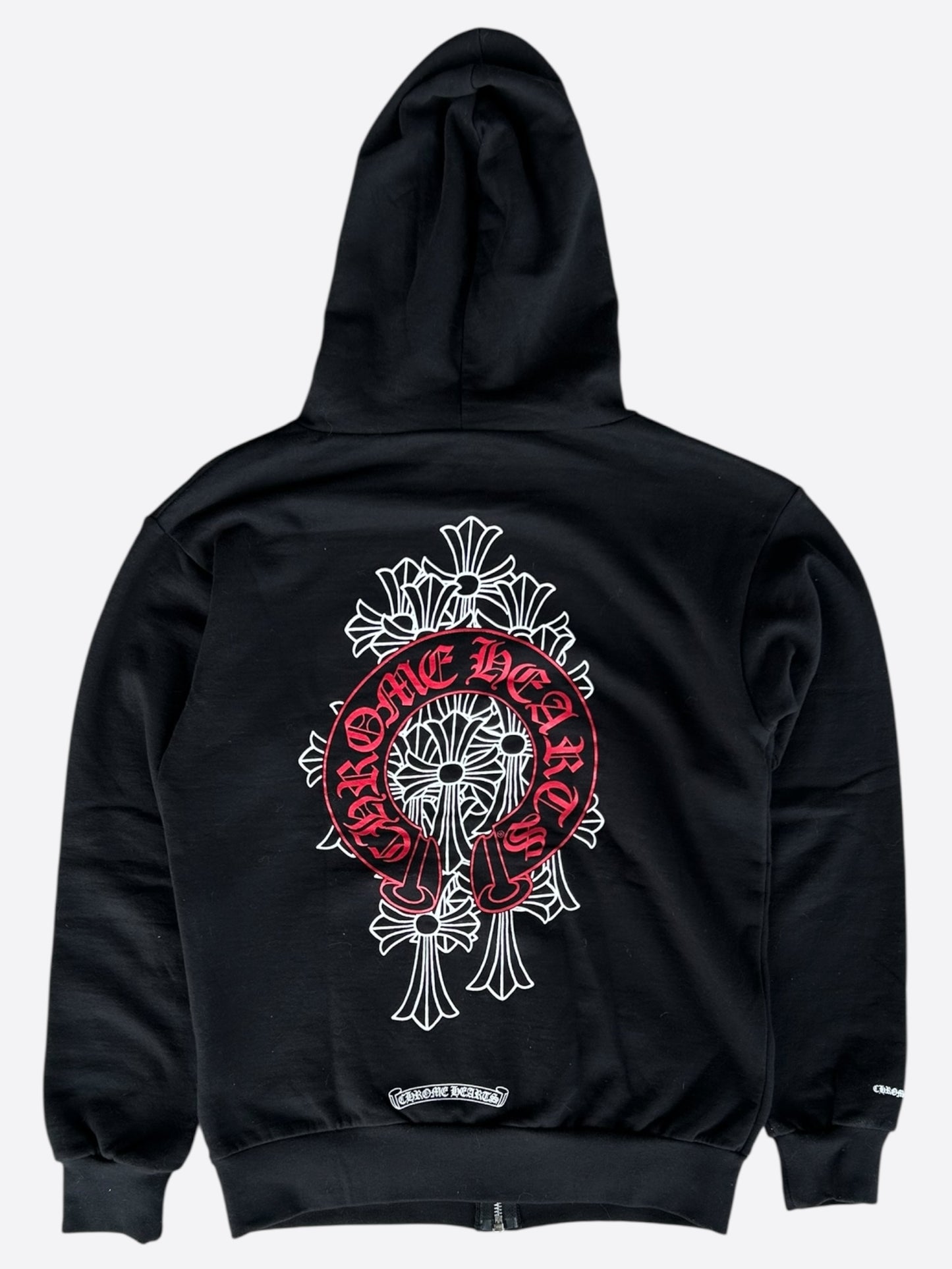 Chrome Hearts Black & Red Cemetery Horseshoe Logo Zip Up Hoodie