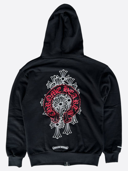 Chrome Hearts Black & Red Cemetery Horseshoe Logo Zip Up Hoodie