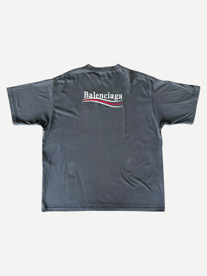 Balenciaga Faded Black Campaign Embroidered Logo T-Shirt