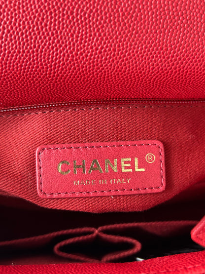 Chanel Red Caviar Quilted Medium Top Handle Bag