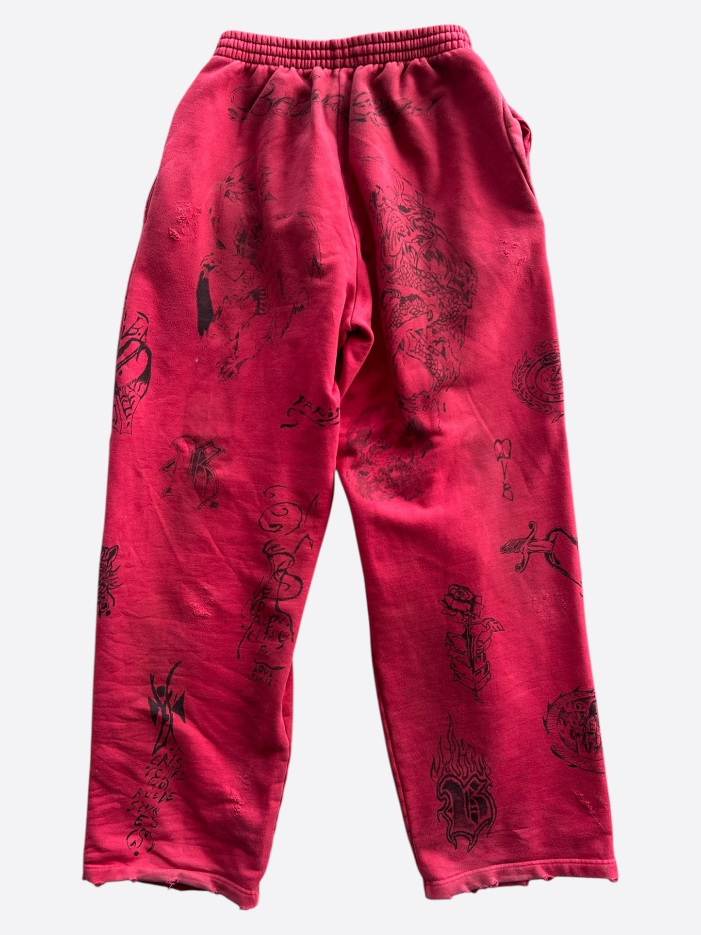 Balenciaga Red & Black Tattoo Print Oversized Sweatpants