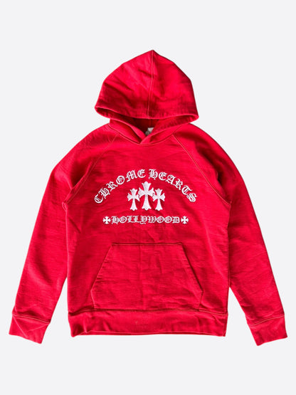 Chrome Hearts Red & White Triple Cross Embroidered Hoodie
