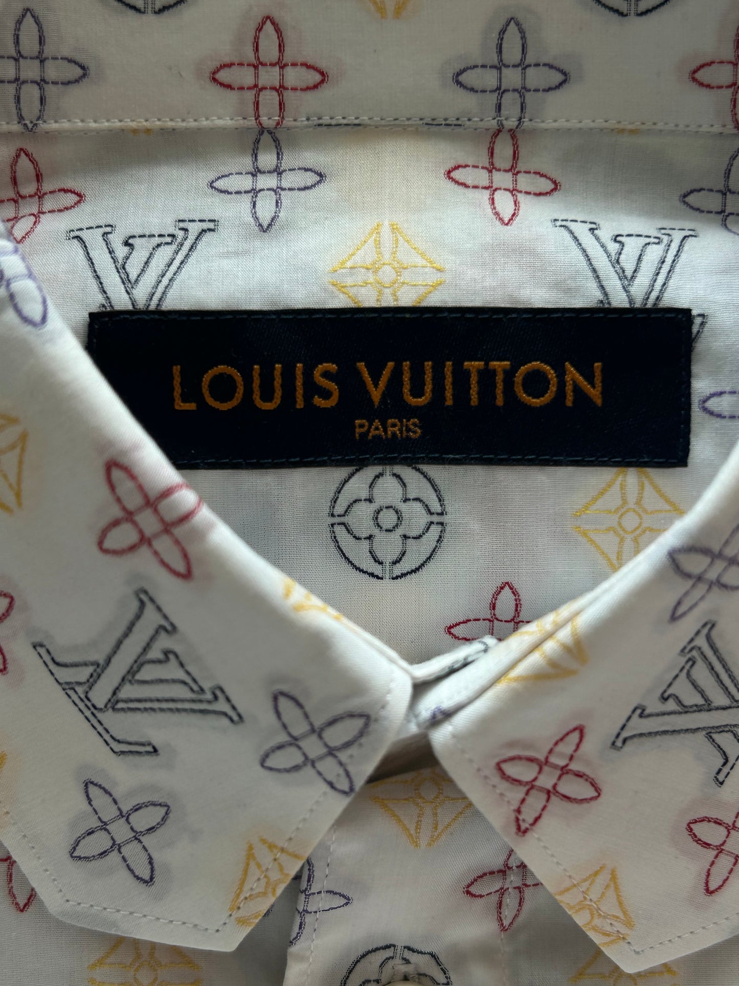 Louis Vuitton White Multicolor Embroidered Monogram Button Up Shirt
