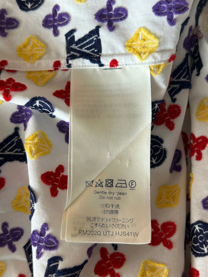 Louis Vuitton White Multicolor Embroidered Monogram Button Up Shirt