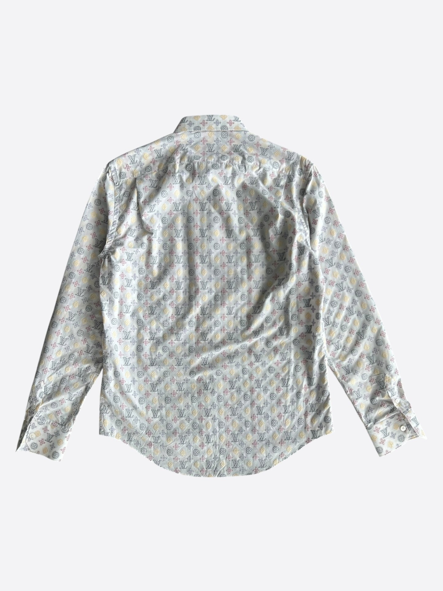 Louis Vuitton White Multicolor Embroidered Monogram Button Up Shirt