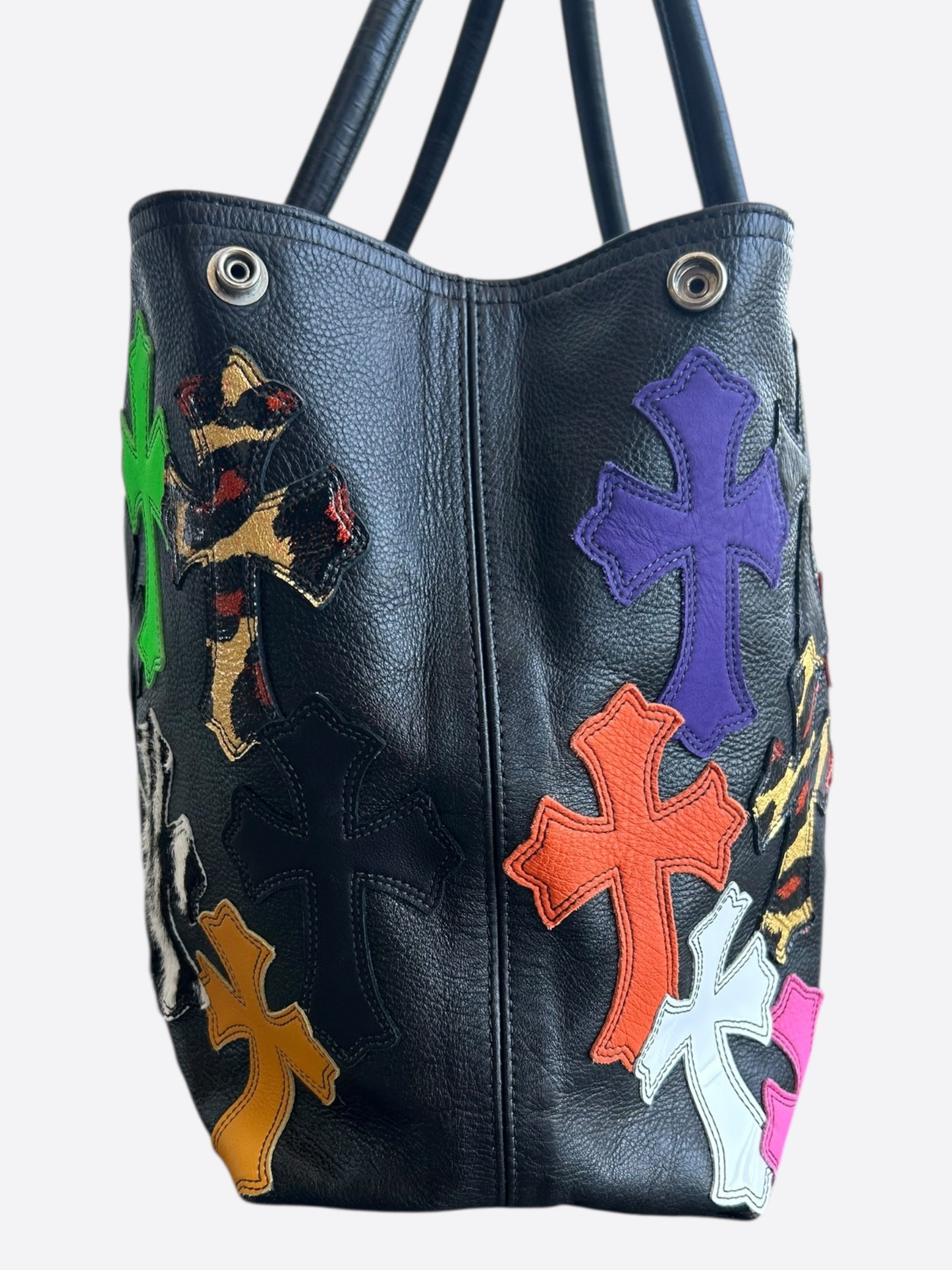 Chrome Hearts Black Multicolor Cross Patch Tote Bag