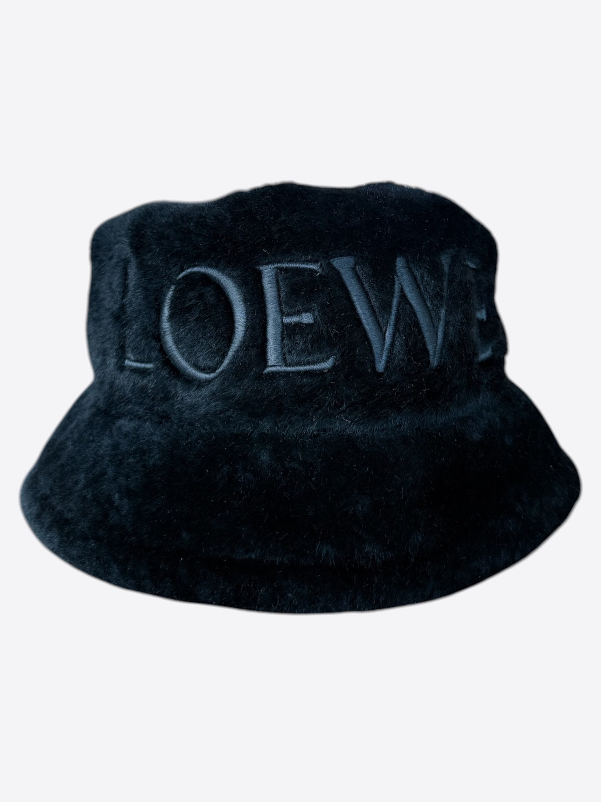 Loewe Black Shearling Embroidered Logo Bucket Hat