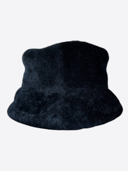 Loewe Black Shearling Embroidered Logo Bucket Hat