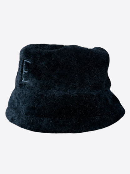 Loewe Black Shearling Embroidered Logo Bucket Hat