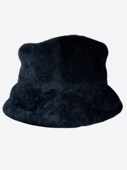 Loewe Black Shearling Embroidered Logo Bucket Hat