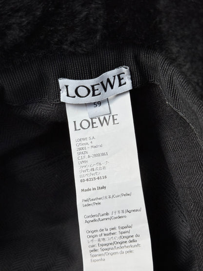Loewe Black Shearling Embroidered Logo Bucket Hat