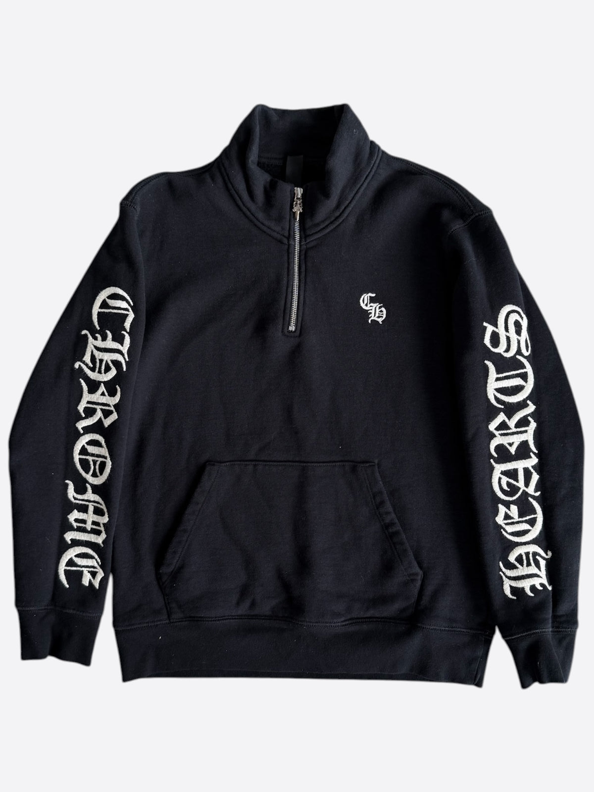 Chrome Hearts Black & White Embroidered Logo Quarter Zip Sweater