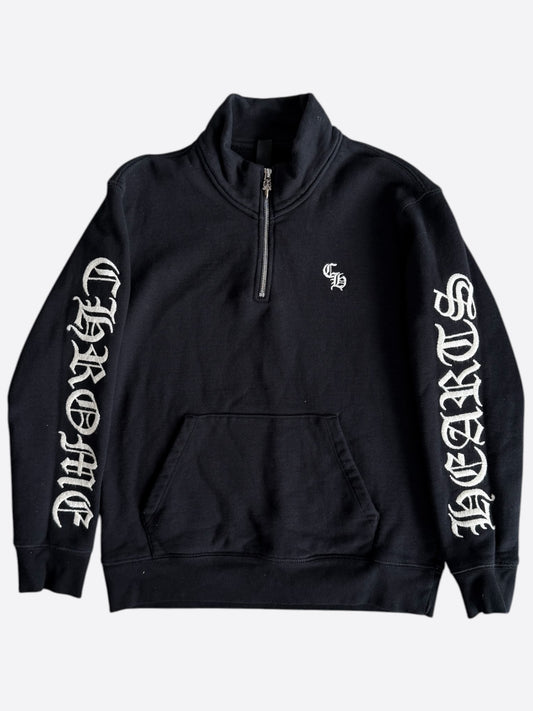 Chrome Hearts Black & White Embroidered Logo Quarter Zip Sweater
