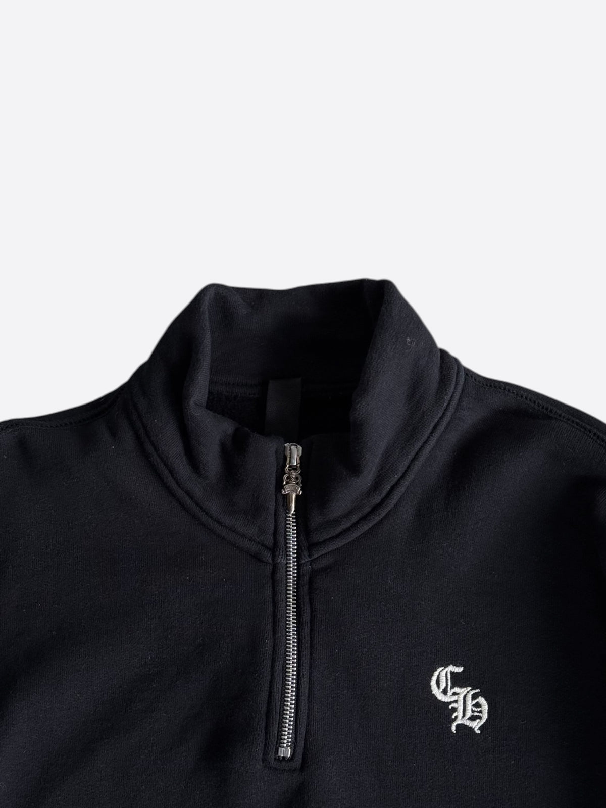 Chrome Hearts Black & White Embroidered Logo Quarter Zip Sweater
