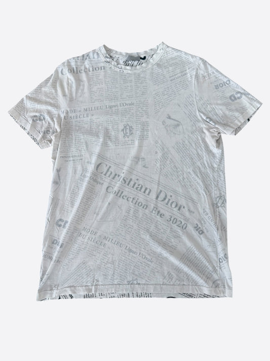 Dior Daniel Arsham White & Grey Newspaper T-Shirt