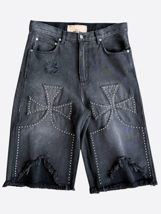 The Sekrit Saints Black Washed Denim Shorts