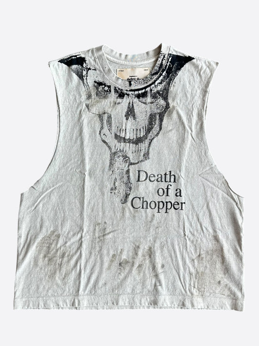 The Sekrit Saints White Skull Graphic Distressed Tank Top