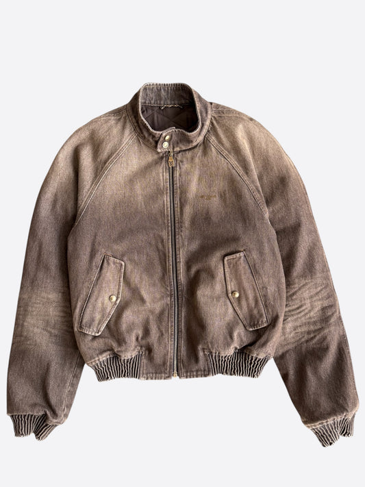 Louis Vuitton Faded Brown Embroidered Logo Bomber Jacket
