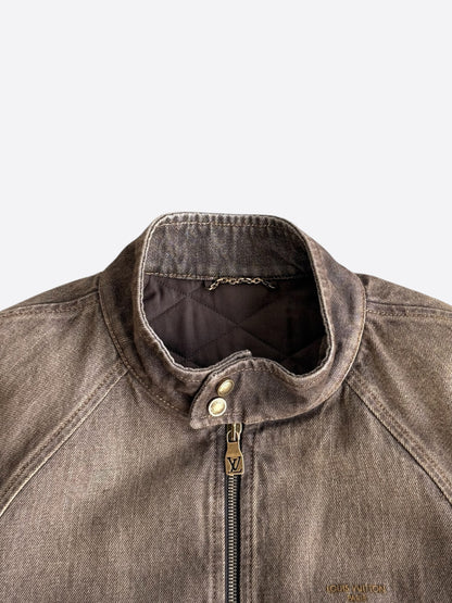Louis Vuitton Faded Brown Embroidered Logo Bomber Jacket