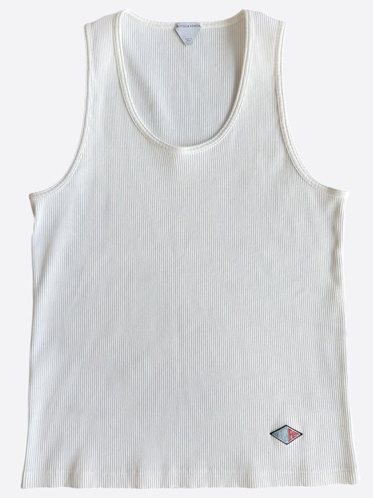 Bottega Veneta White Ribbed Logo Tank Top