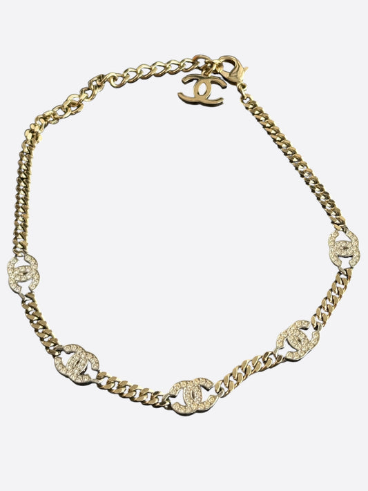 Chanel Gold Crystal CC Chain Link Necklace