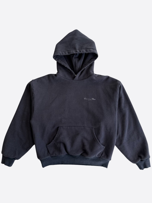 Dior Faded Black & White Christian Dior Couture Logo Distressed Hoodie