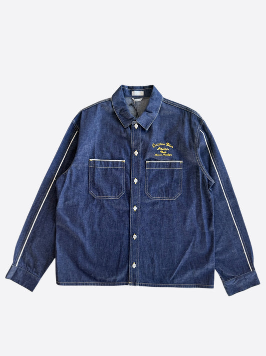 Dior Blue & White Christian Dior Atelier Logo Denim Overshirt