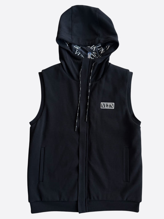 Valentino Black & White VLTN Logo Hooded Vest