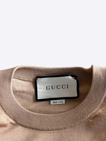 Gucci Beige Embroidered GG Logo Knit Sweater