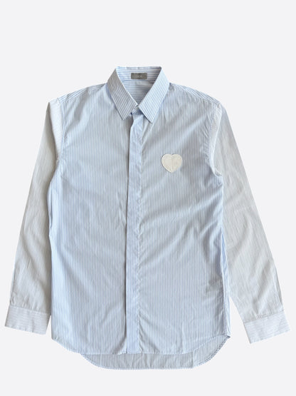Dior Blue & White Striped CD Heart Patch Button Up Shirt