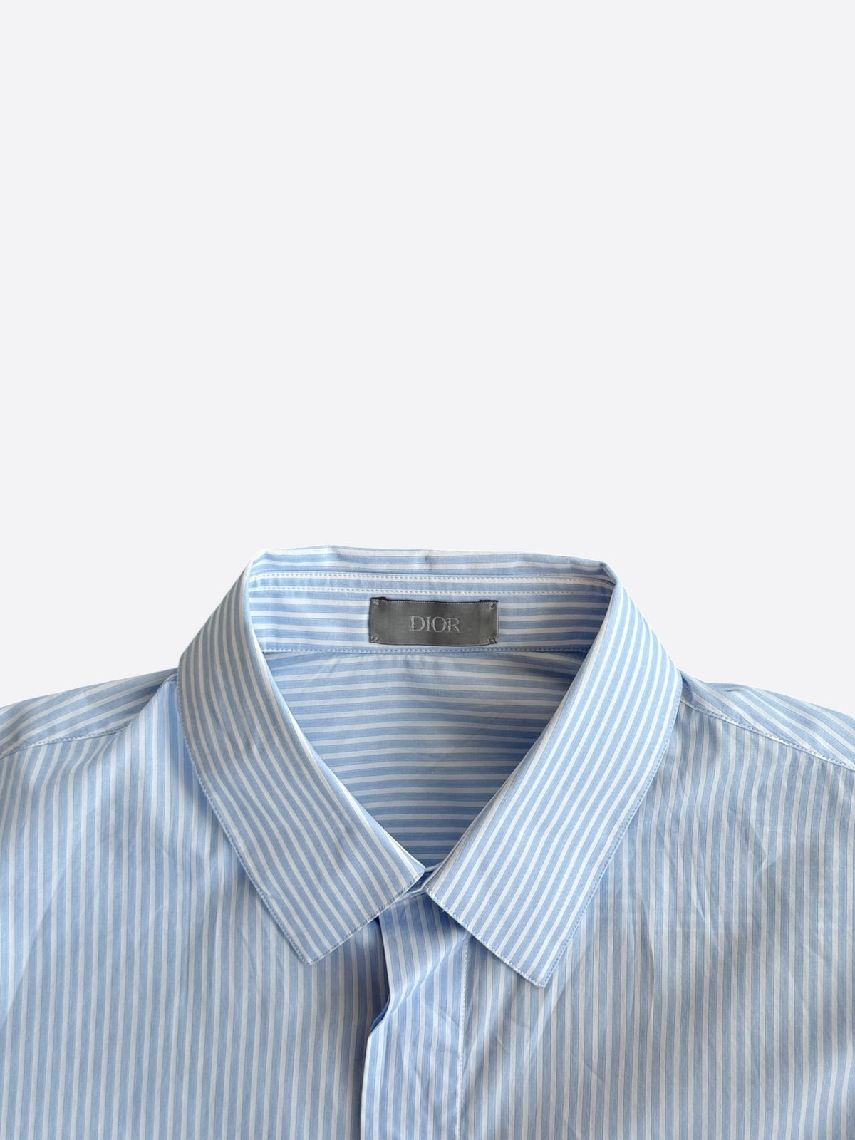 Dior Blue & White Striped CD Heart Patch Button Up Shirt
