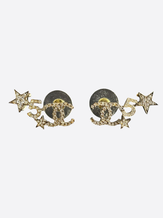 Chanel Gold & Crystal CC No.5 Star Earrings