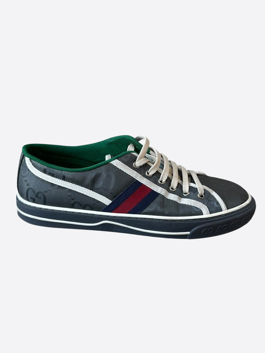 Gucci Grey & Green GG Monogram Tennis 1977 Sneakers