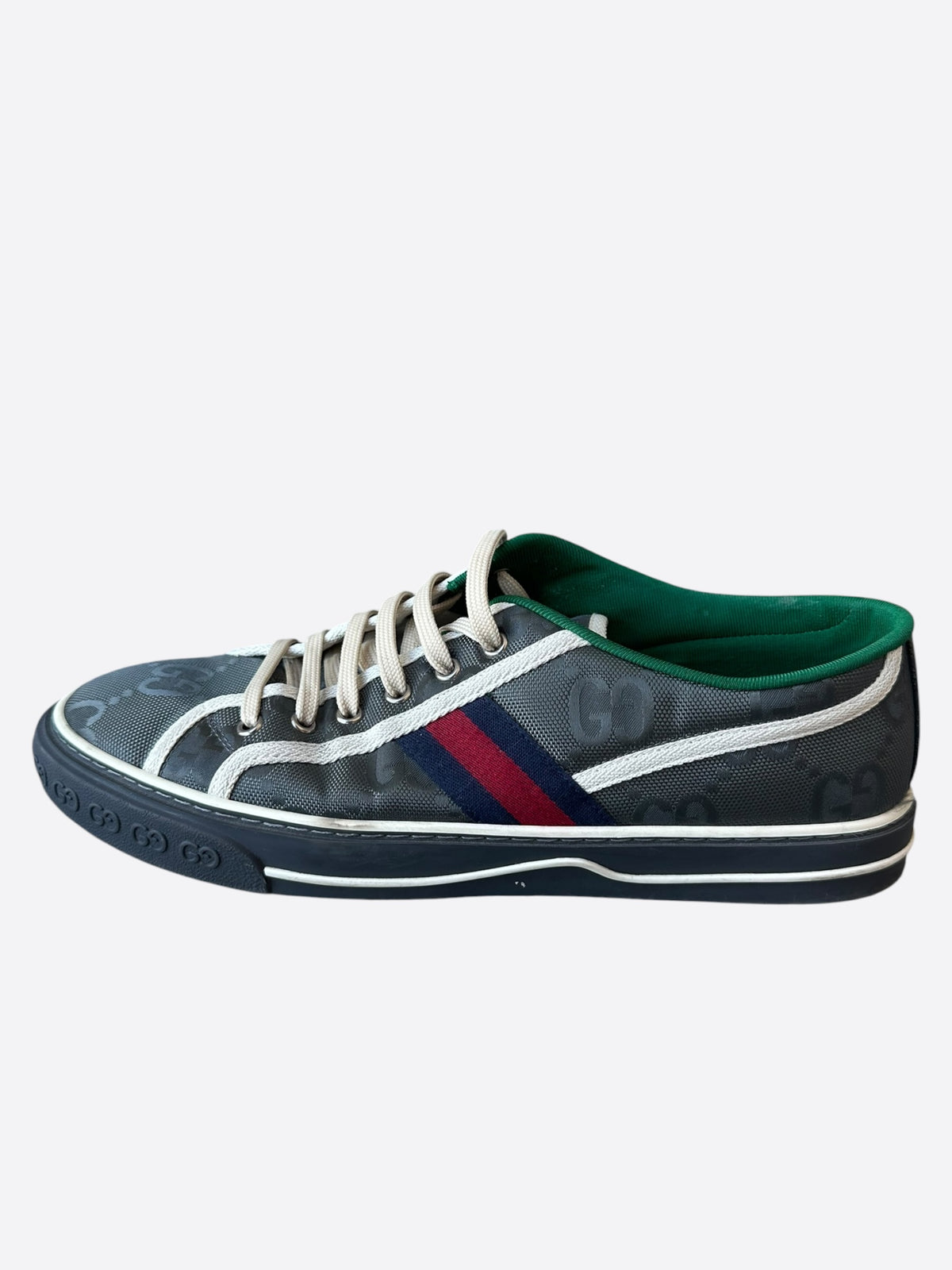 Gucci Grey & Green GG Monogram Tennis 1977 Sneakers