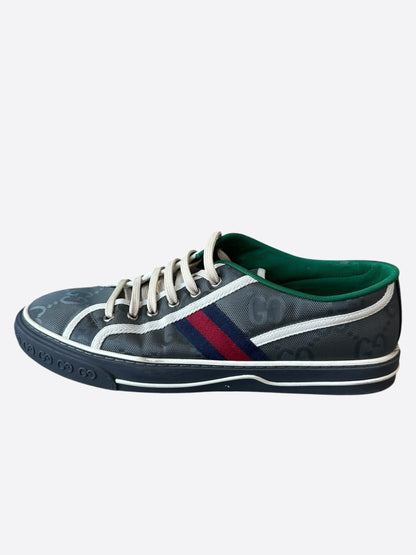 Gucci Grey & Green GG Monogram Tennis 1977 Sneakers