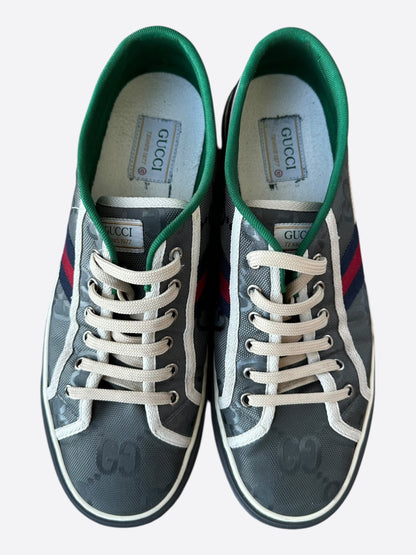 Gucci Grey & Green GG Monogram Tennis 1977 Sneakers