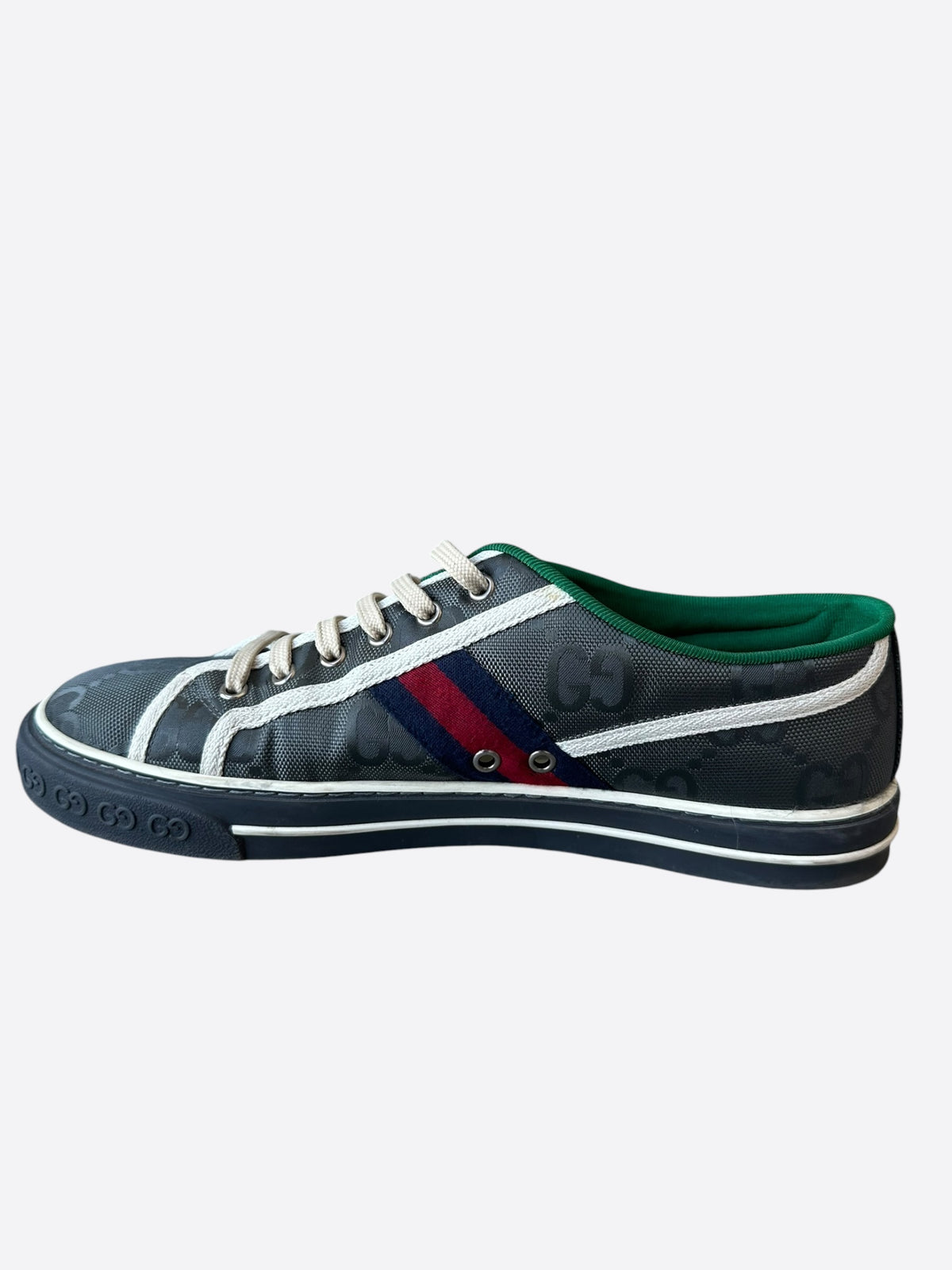 Gucci Grey & Green GG Monogram Tennis 1977 Sneakers