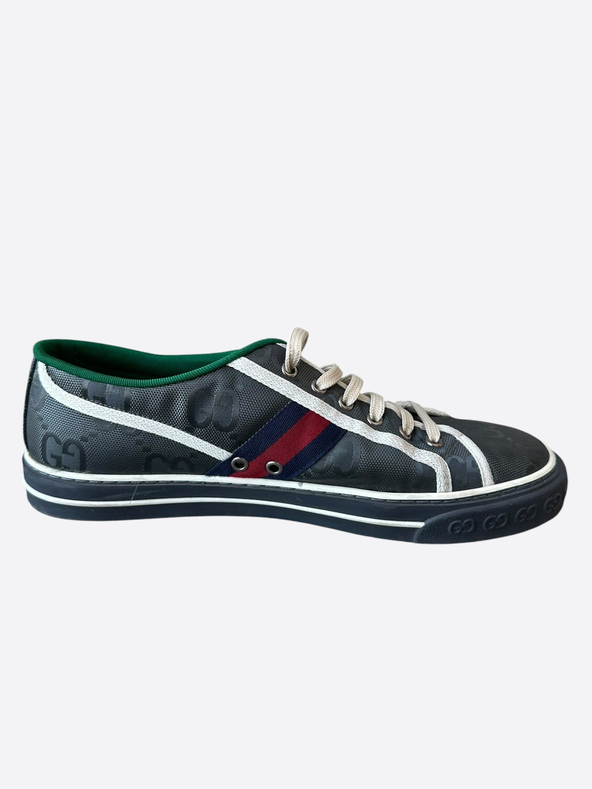 Gucci Grey & Green GG Monogram Tennis 1977 Sneakers