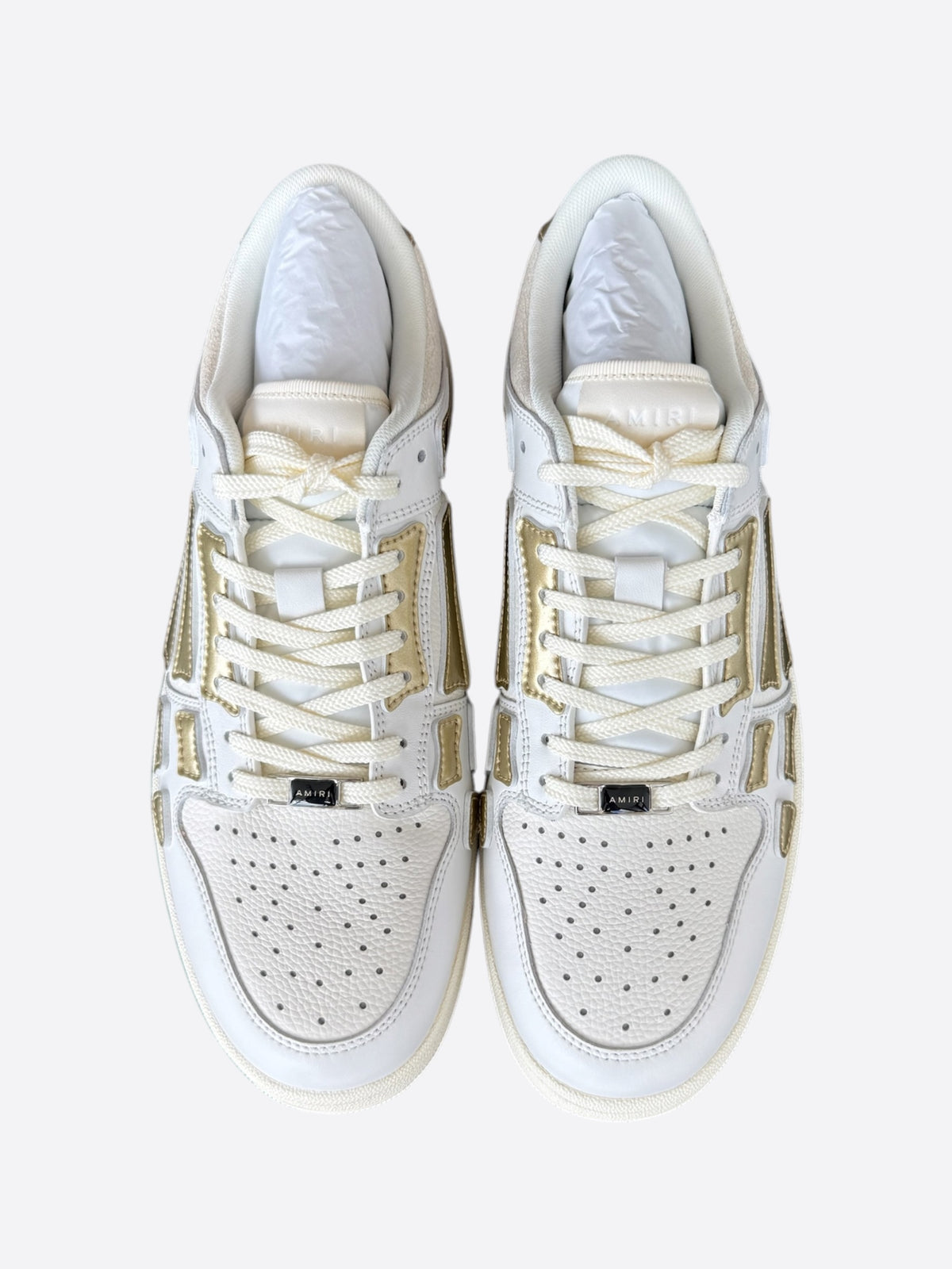 Amiri White & Gold Metallic Skel Low Top Sneakers