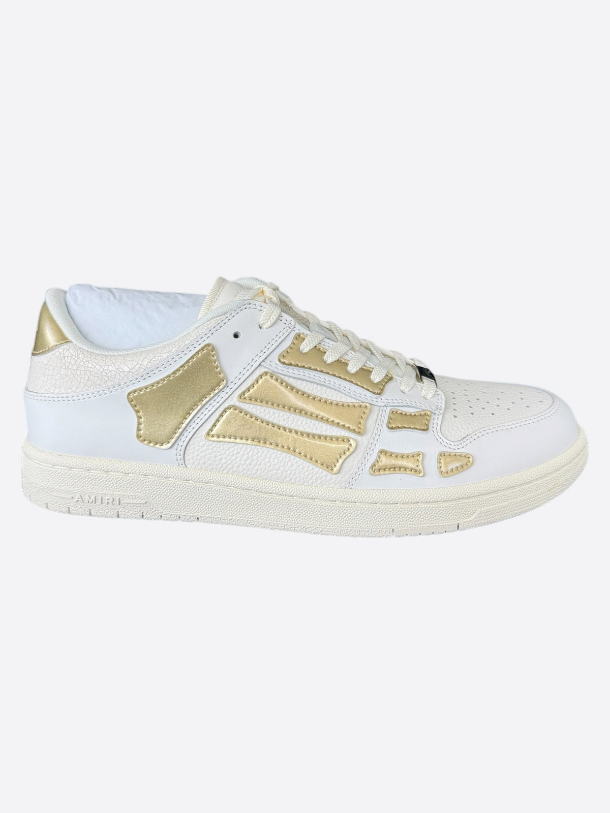 Amiri White & Gold Metallic Skel Low Top Sneakers