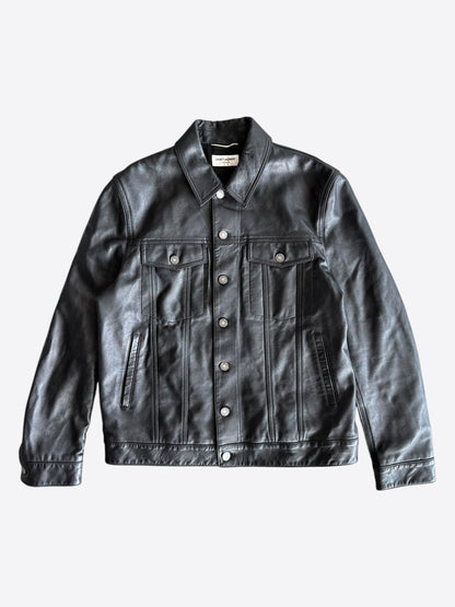 Saint Laurent Black Leather Trucker Jacket