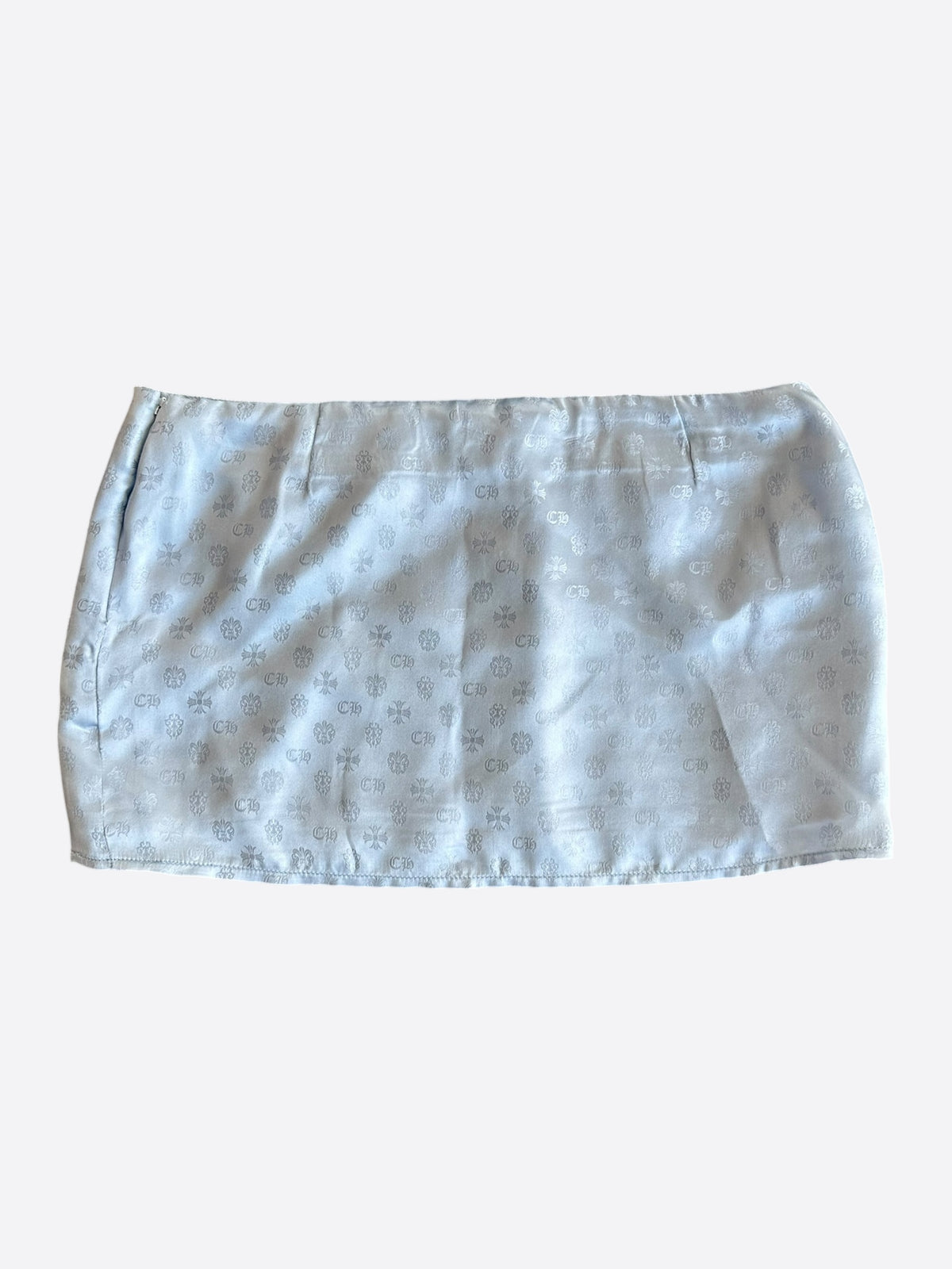 Chrome Hearts Light Blue Silk Cross Jacquard Women's Mini Skirt