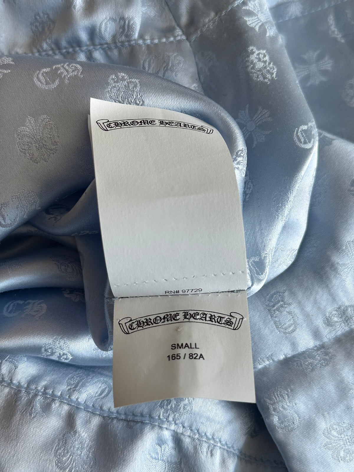 Chrome Hearts Light Blue Silk Cross Jacquard Women's Mini Skirt