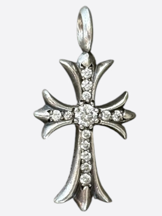 Chrome Hearts Silver & Diamond Tiny Cross Pendant