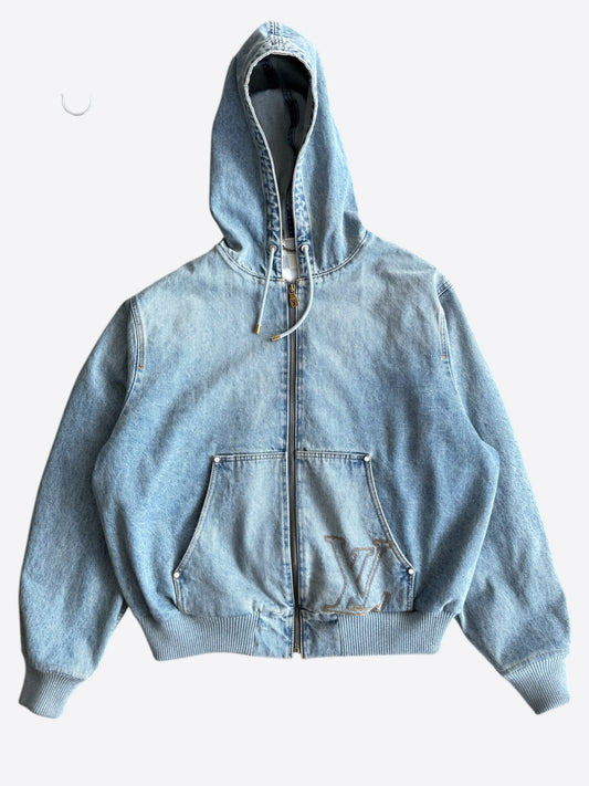 Louis Vuitton Light Blue Embroidered Logo Denim Jacket