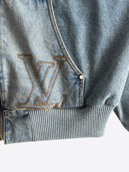 Louis Vuitton Light Blue Embroidered Logo Denim Jacket