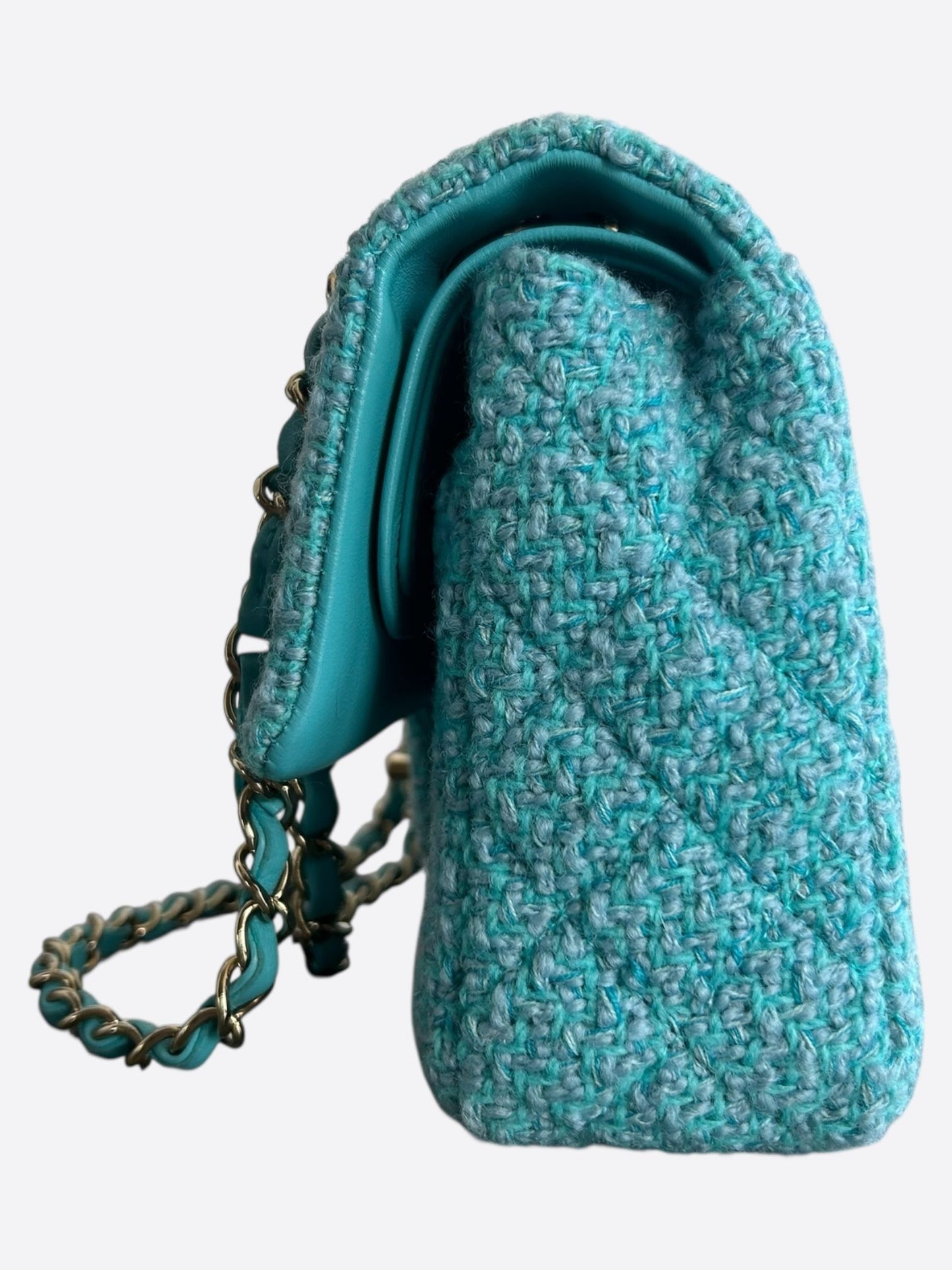 Chanel Turquoise Tweed Quilted Medium Flap Bag