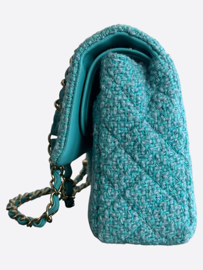Chanel Turquoise Tweed Quilted Medium Flap Bag