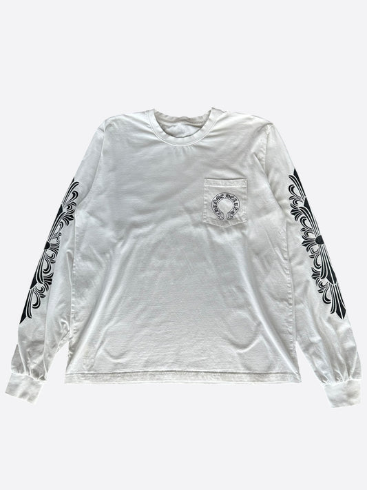 Chrome Hearts White & Black Horseshoe Logo Longsleeve T-Shirt