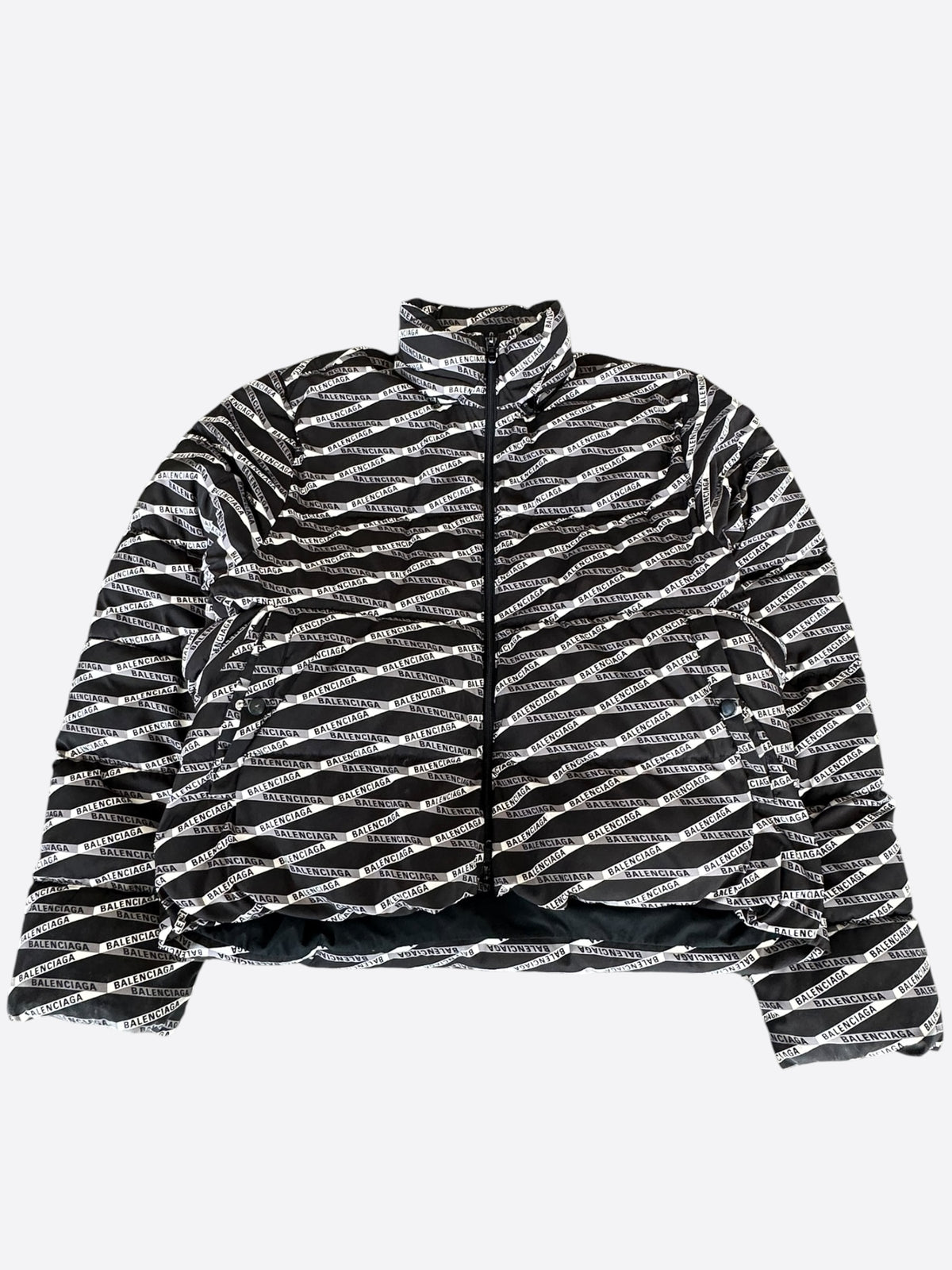 Balenciaga Black & White All Over Logo Puffer Jacket
